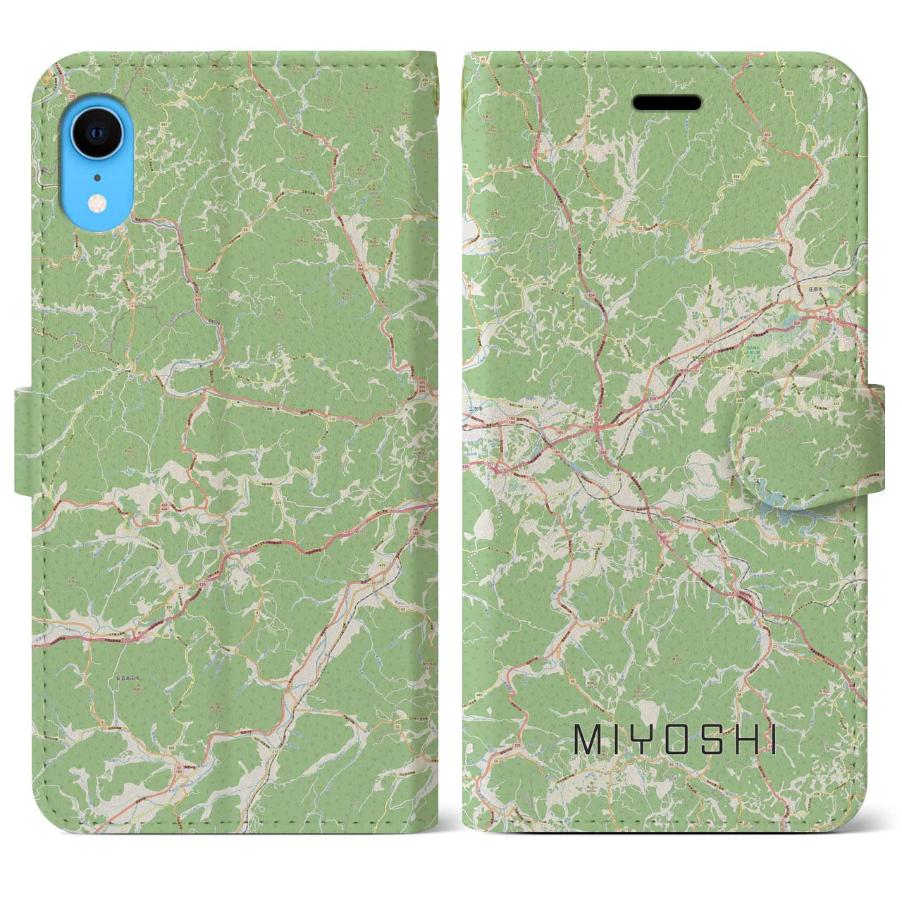 【三次】地図柄iPhoneケース（手帳両面タイプ・ナチュラル）iPhone XR 用