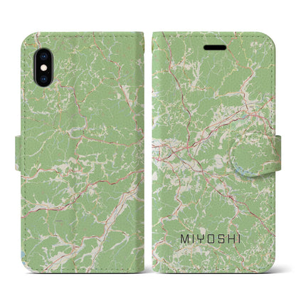 【三次（広島県）】地図柄iPhoneケース（手帳タイプ）ナチュラル・iPhone XS / X 用