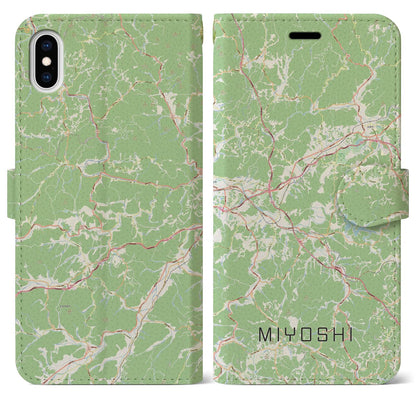 【三次（広島県）】地図柄iPhoneケース（手帳タイプ）ナチュラル・iPhone XS Max 用
