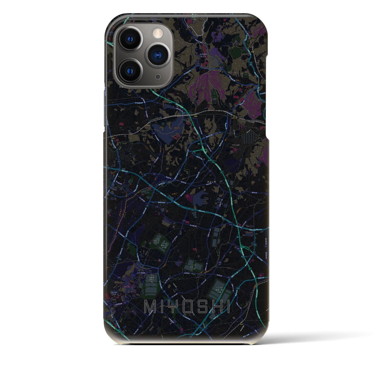 【みよし】地図柄iPhoneケース（バックカバータイプ・ブラック）iPhone 11 Pro Max 用