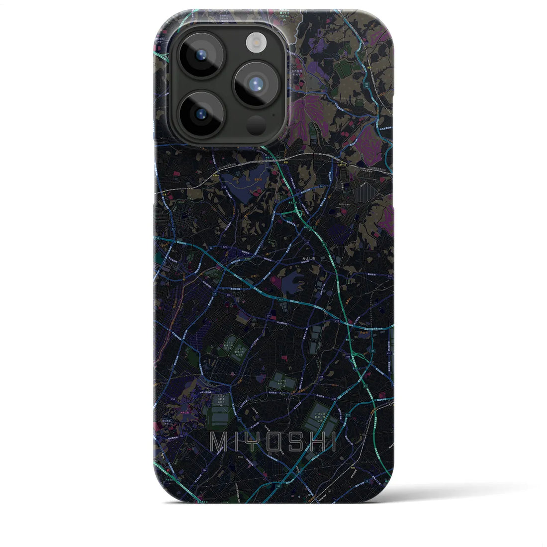【みよし】地図柄iPhoneケース（バックカバータイプ・ブラック）iPhone 15 Pro Max 用