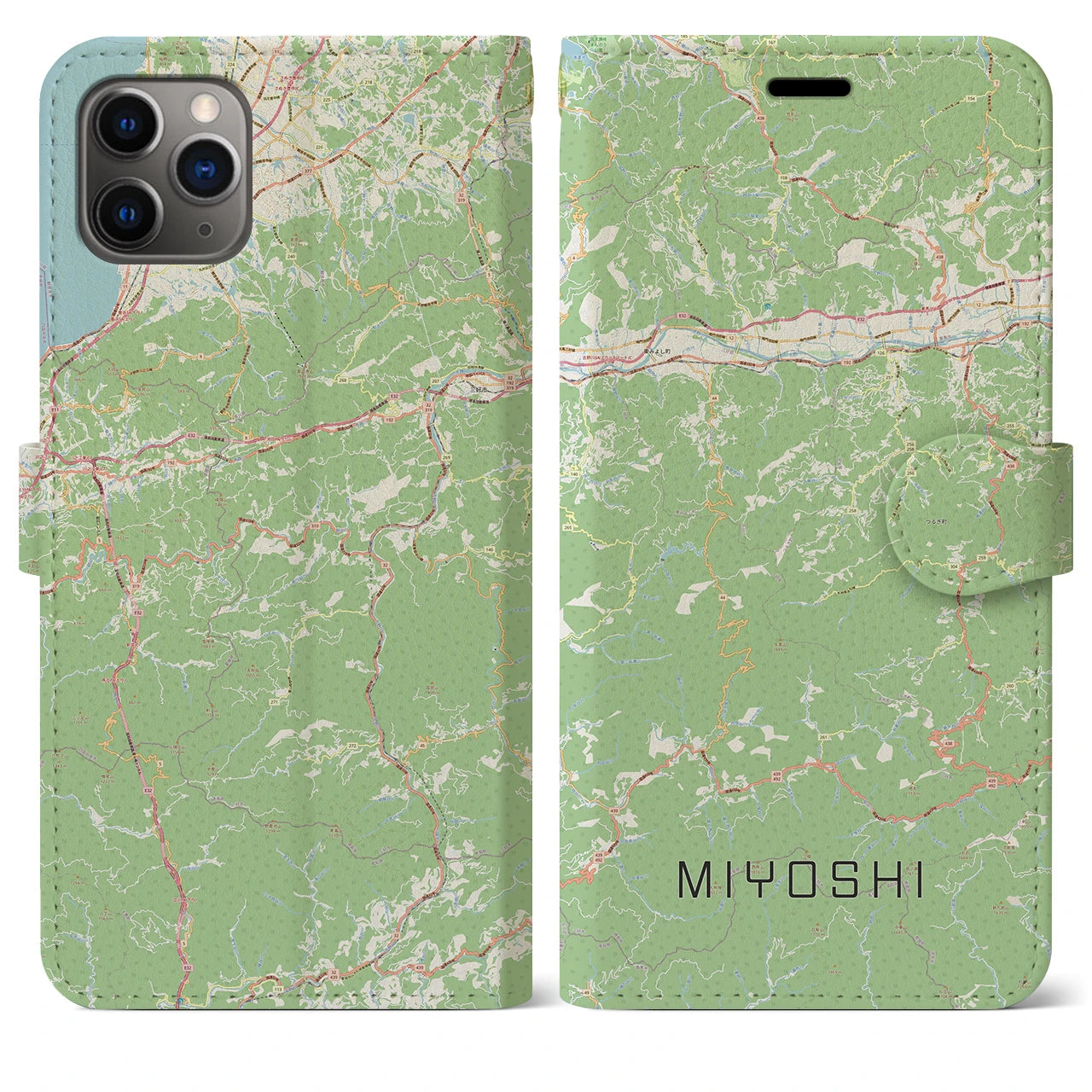 【三好】地図柄iPhoneケース（手帳両面タイプ・ナチュラル）iPhone 11 Pro Max 用