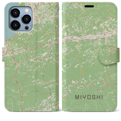 【三好（徳島県）】地図柄iPhoneケース（手帳タイプ）ナチュラル・iPhone 13 Pro Max 用