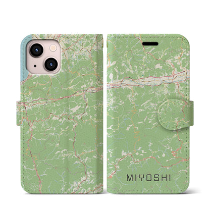 【三好（徳島県）】地図柄iPhoneケース（手帳タイプ）ナチュラル・iPhone 13 mini 用