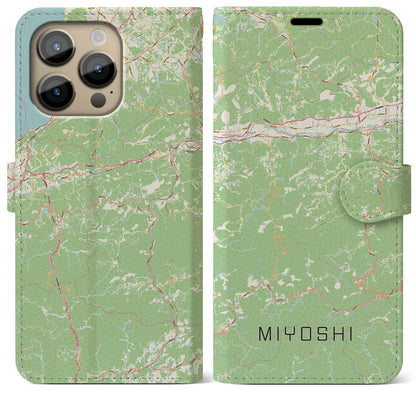 【三好（徳島県）】地図柄iPhoneケース（手帳タイプ）ナチュラル・iPhone 14 Pro Max 用