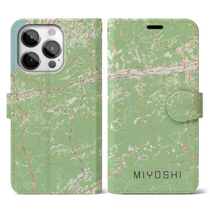 【三好（徳島県）】地図柄iPhoneケース（手帳タイプ）ナチュラル・iPhone 14 Pro 用