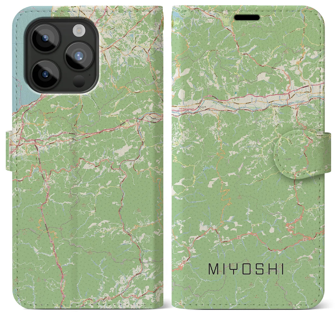 【三好】地図柄iPhoneケース（手帳両面タイプ・ナチュラル）iPhone 15 Pro Max 用