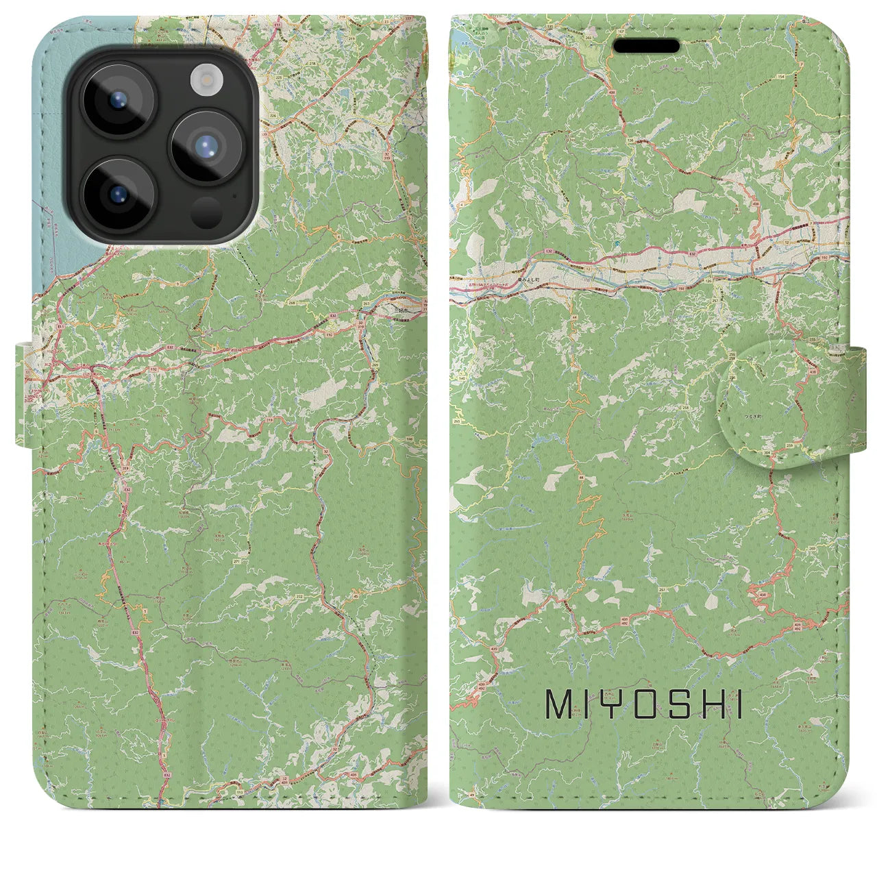 【三好】地図柄iPhoneケース（手帳両面タイプ・ナチュラル）iPhone 15 Pro Max 用