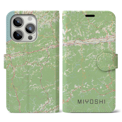 【三好（徳島県）】地図柄iPhoneケース（手帳タイプ）ナチュラル・iPhone 15 Pro 用