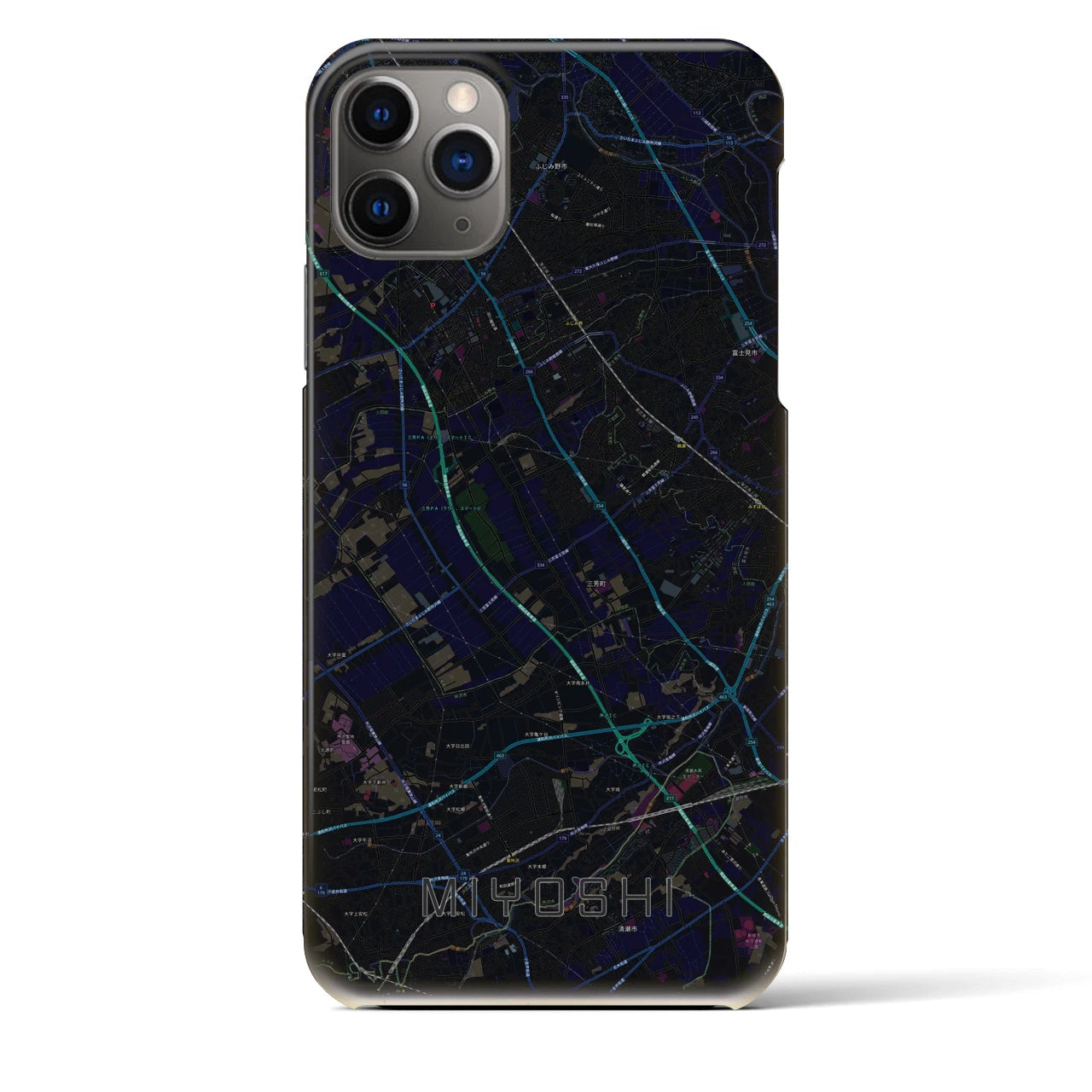 【三芳】地図柄iPhoneケース（バックカバータイプ・ブラック）iPhone 11 Pro Max 用