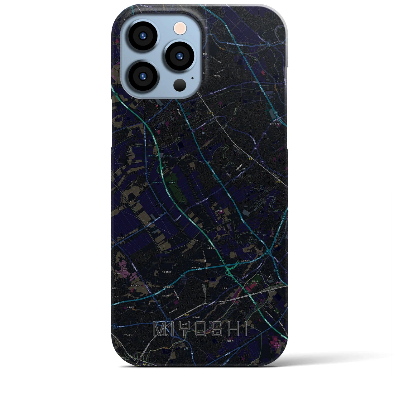 【三芳】地図柄iPhoneケース（バックカバータイプ・ブラック）iPhone 13 Pro Max 用