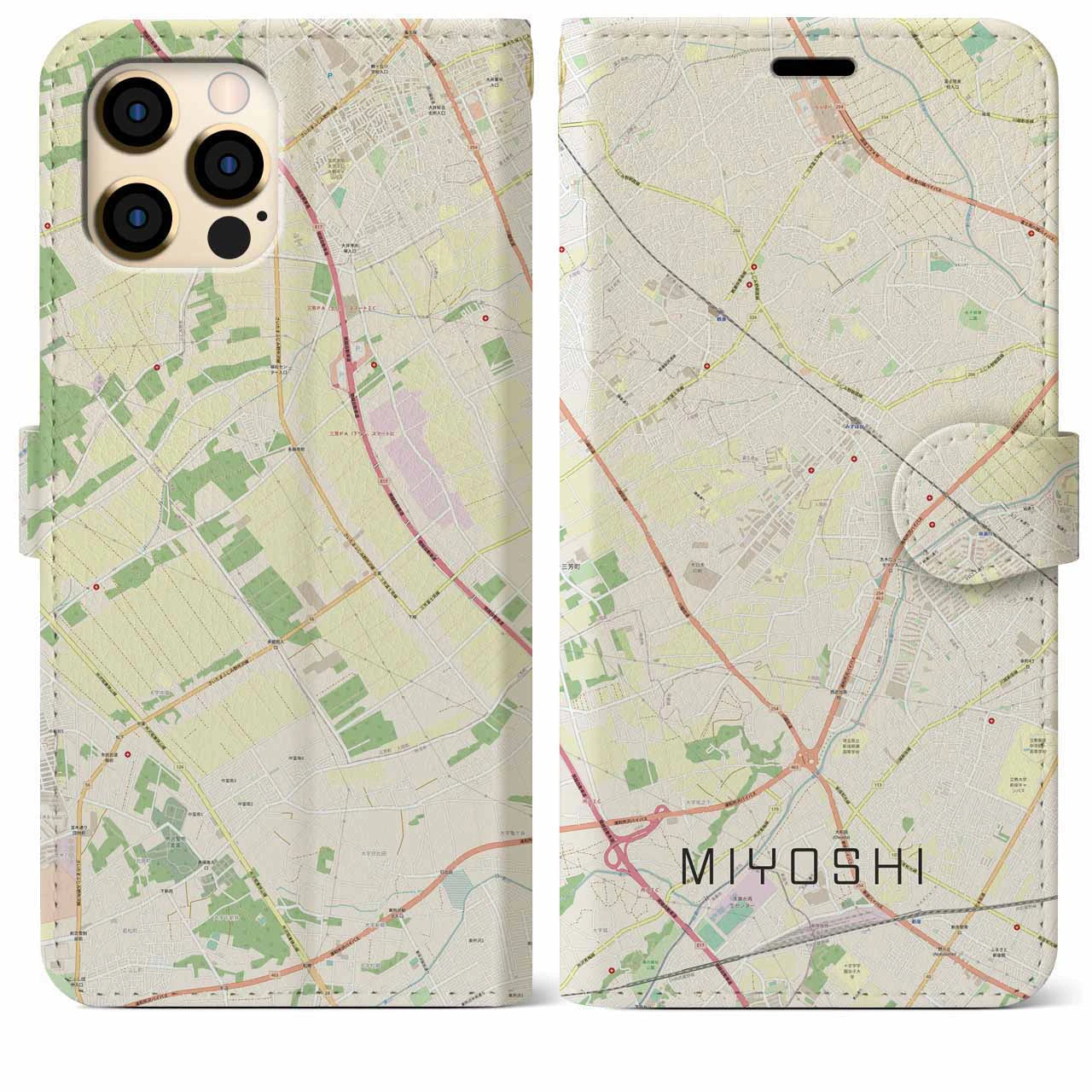 【三芳】地図柄iPhoneケース（手帳両面タイプ・ナチュラル）iPhone 12 Pro Max 用
