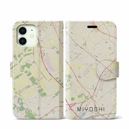 【三芳（埼玉県）】地図柄iPhoneケース（手帳タイプ）ナチュラル・iPhone 12 mini 用