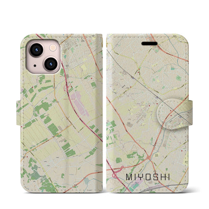 【三芳（埼玉県）】地図柄iPhoneケース（手帳タイプ）ナチュラル・iPhone 13 mini 用