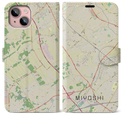 【三芳（埼玉県）】地図柄iPhoneケース（手帳タイプ）ナチュラル・iPhone 15 Plus 用