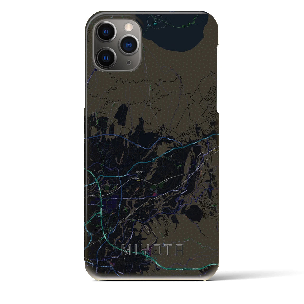 【御代田】地図柄iPhoneケース（バックカバータイプ・ブラック）iPhone 11 Pro Max 用