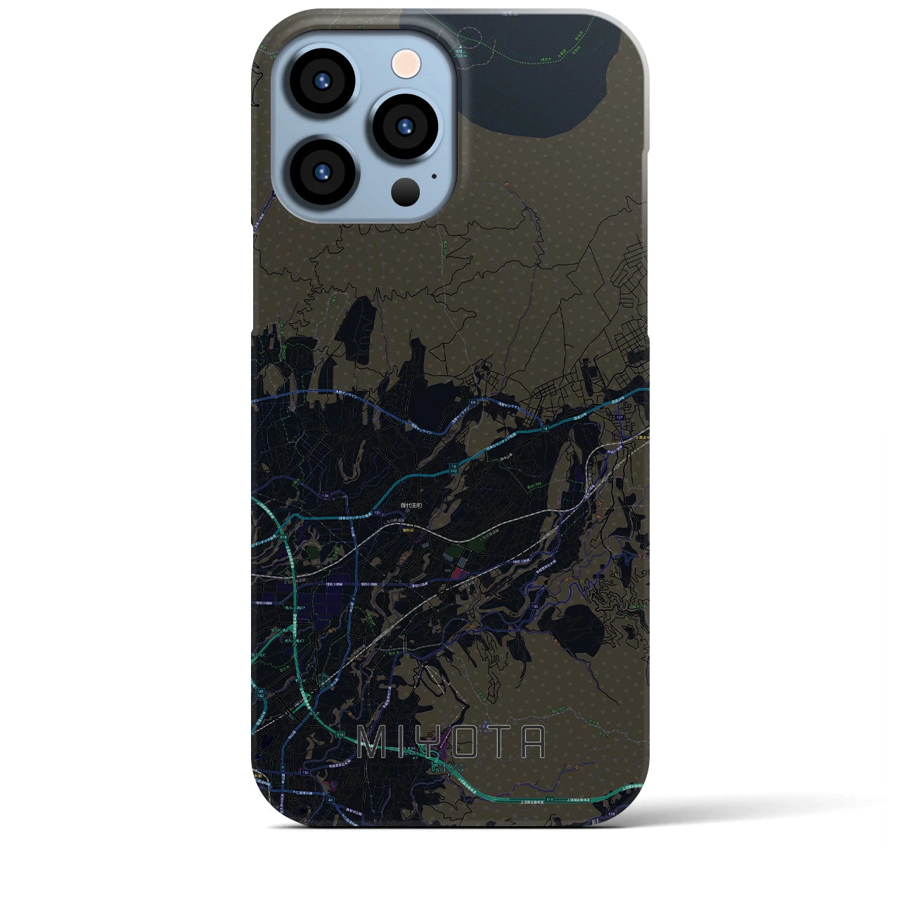 【御代田】地図柄iPhoneケース（バックカバータイプ・ブラック）iPhone 13 Pro Max 用