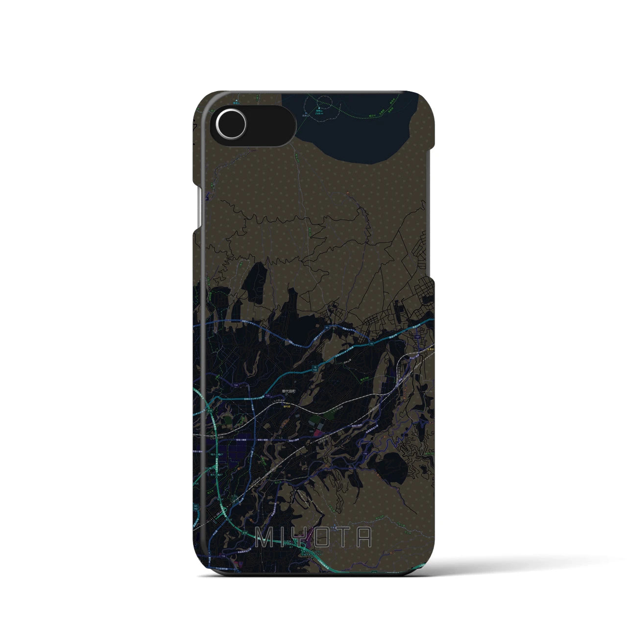 【御代田】地図柄iPhoneケース（バックカバータイプ・ブラック）iPhone SE（第3 / 第2世代） / 8 / 7 / 6s / 6 用