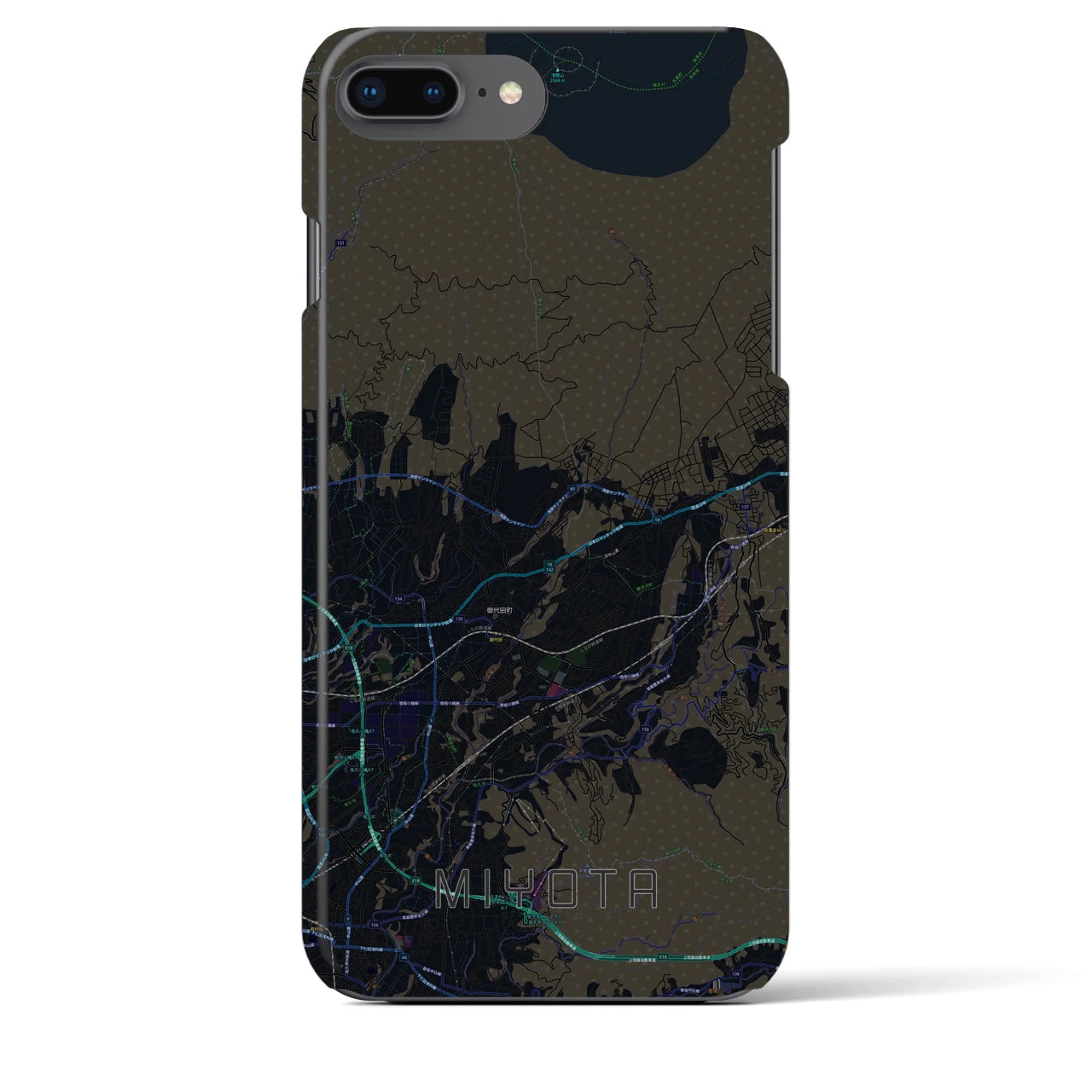 【御代田】地図柄iPhoneケース（バックカバータイプ・ブラック）iPhone 8Plus /7Plus / 6sPlus / 6Plus 用