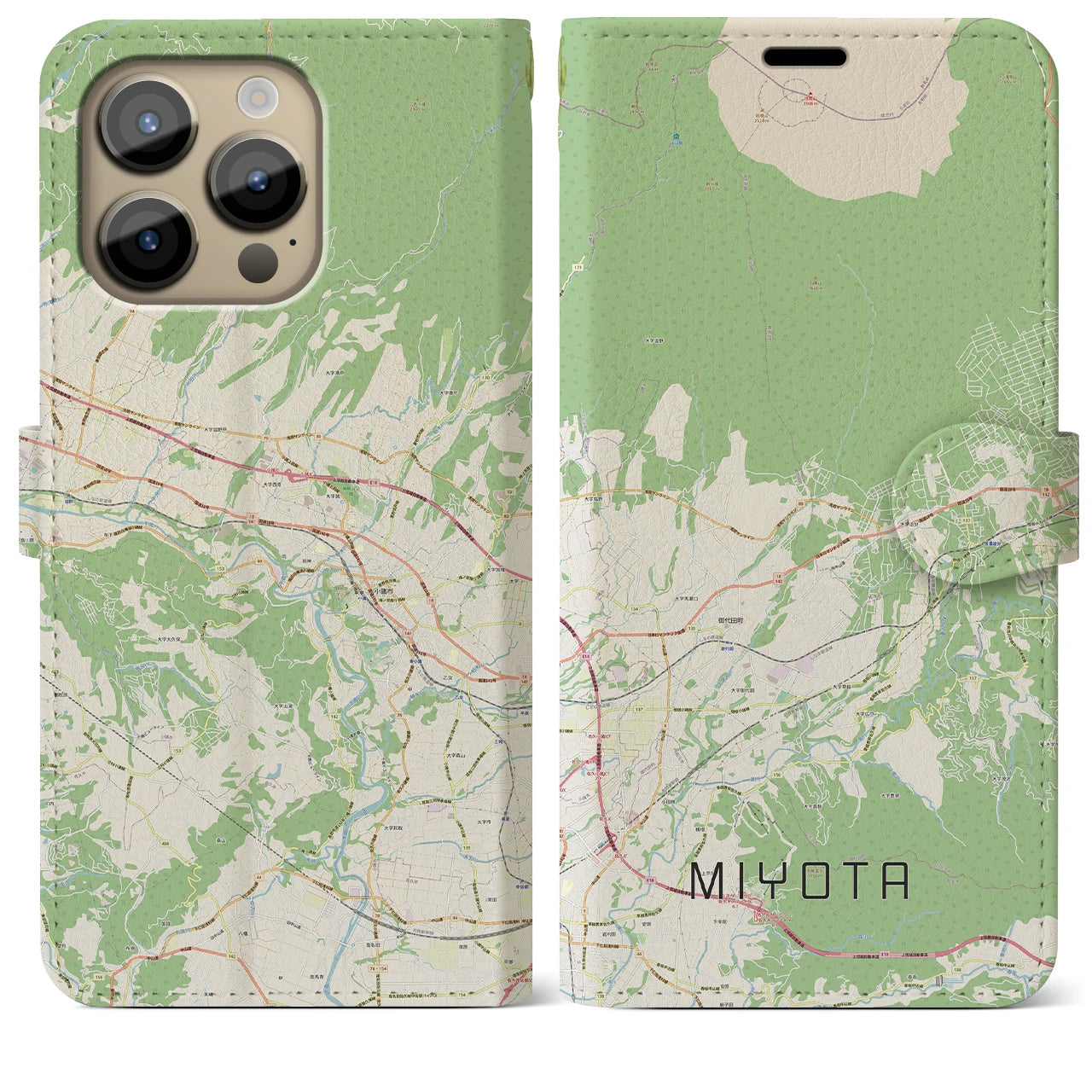 【御代田】地図柄iPhoneケース（手帳両面タイプ・ナチュラル）iPhone 14 Pro Max 用