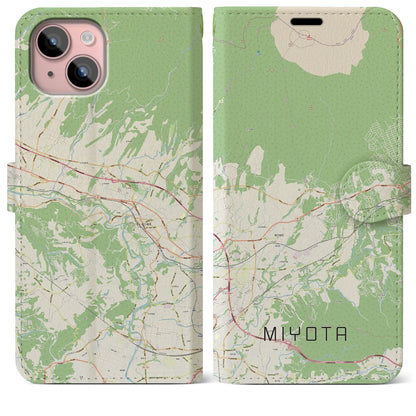 【御代田（長野県）】地図柄iPhoneケース（手帳タイプ）ナチュラル・iPhone 15 Plus 用