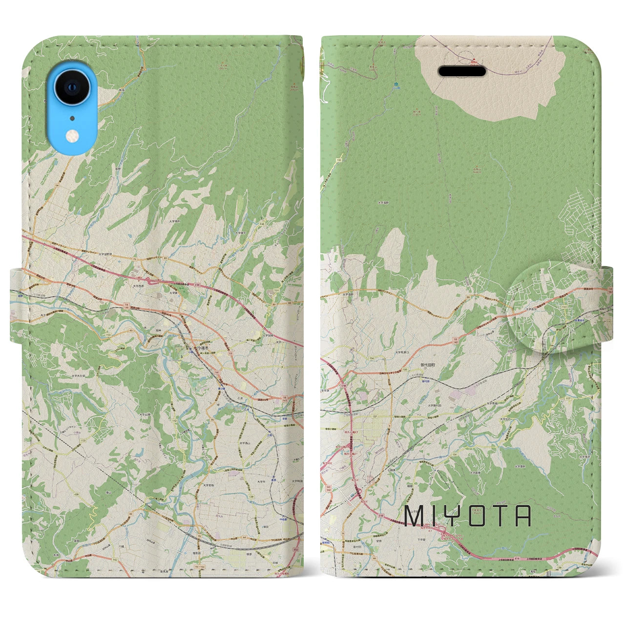 【御代田】地図柄iPhoneケース（手帳両面タイプ・ナチュラル）iPhone XR 用