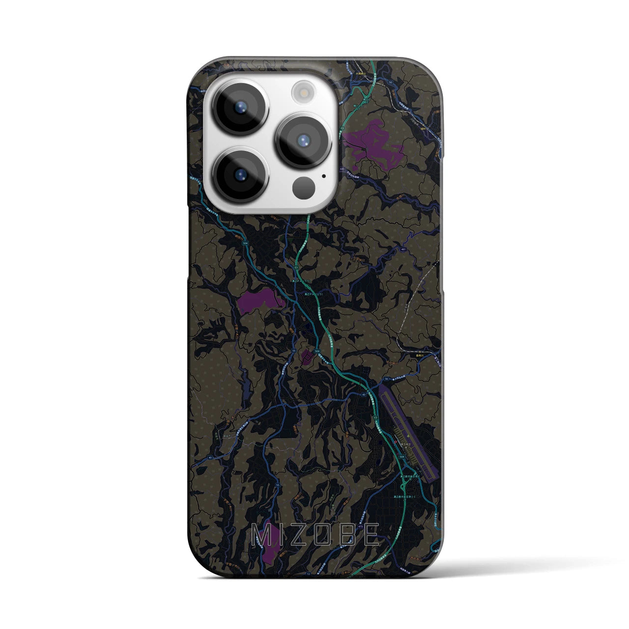 【溝辺】地図柄iPhoneケース（バックカバータイプ・ブラック）iPhone 14 Pro 用