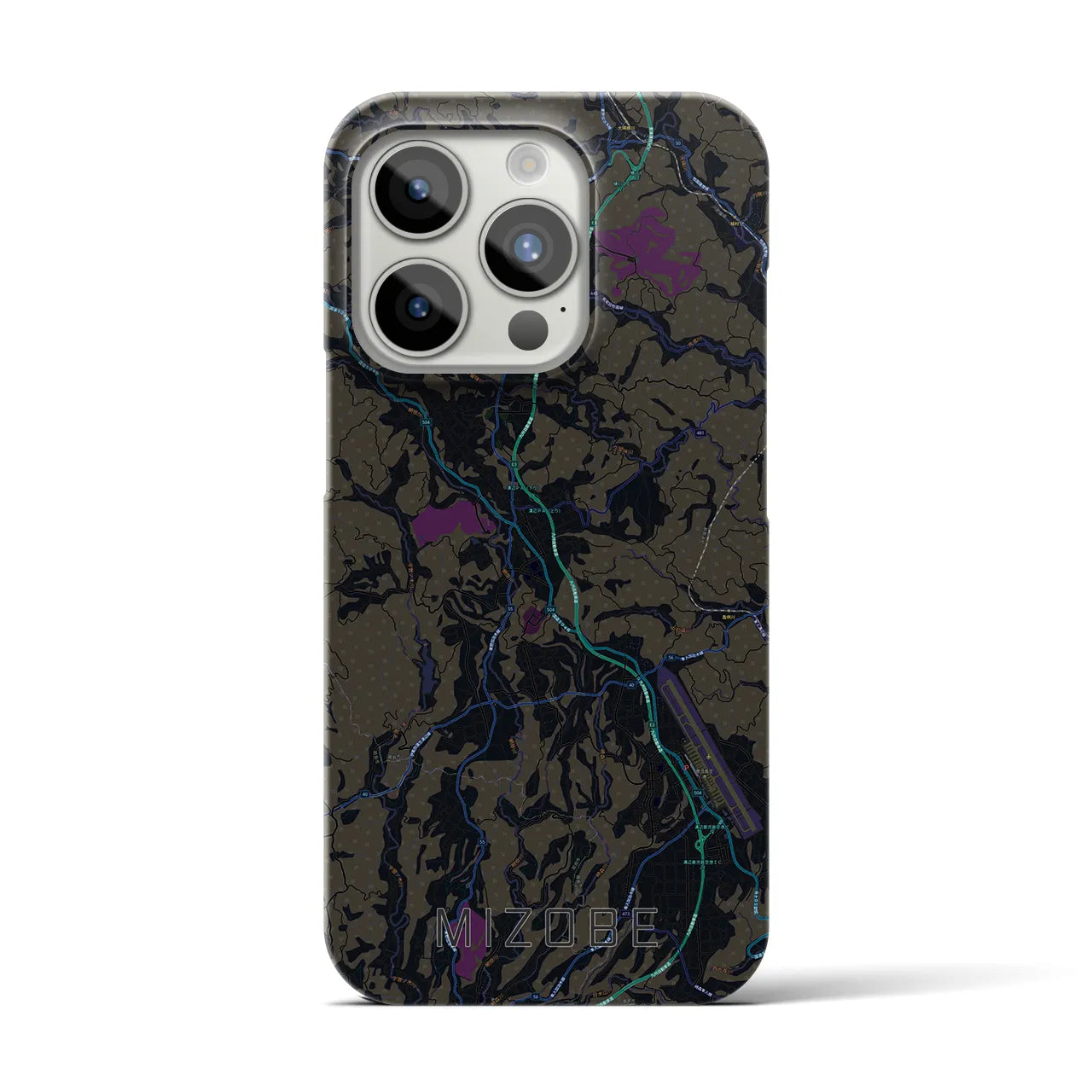 【溝辺】地図柄iPhoneケース（バックカバータイプ・ブラック）iPhone 15 Pro 用