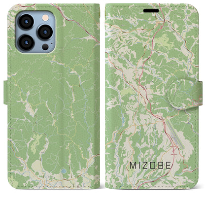 【溝辺（鹿児島県）】地図柄iPhoneケース（手帳タイプ）ナチュラル・iPhone 13 Pro Max 用