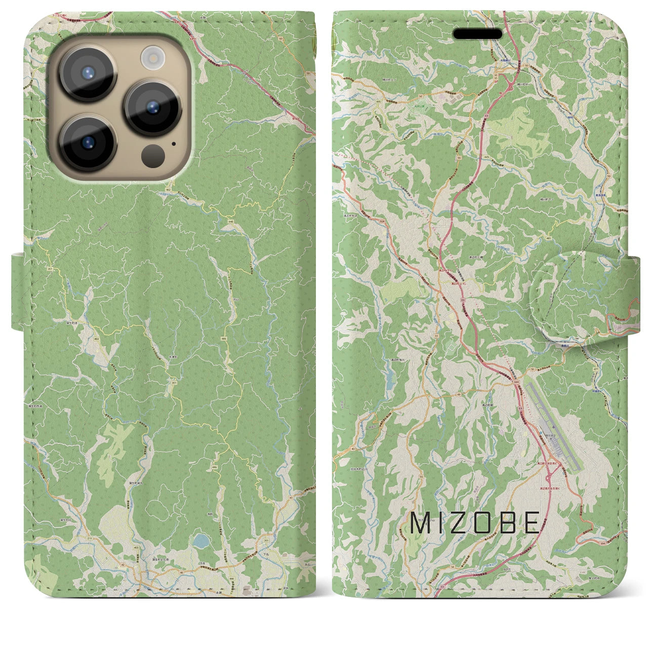 【溝辺】地図柄iPhoneケース（手帳両面タイプ・ナチュラル）iPhone 14 Pro Max 用
