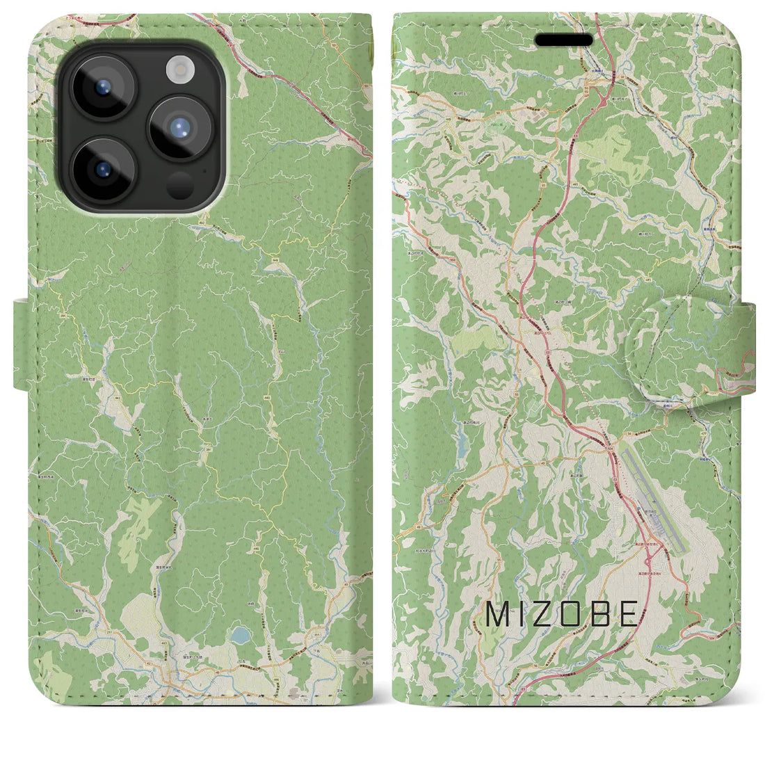 【溝辺】地図柄iPhoneケース（手帳両面タイプ・ナチュラル）iPhone 15 Pro Max 用