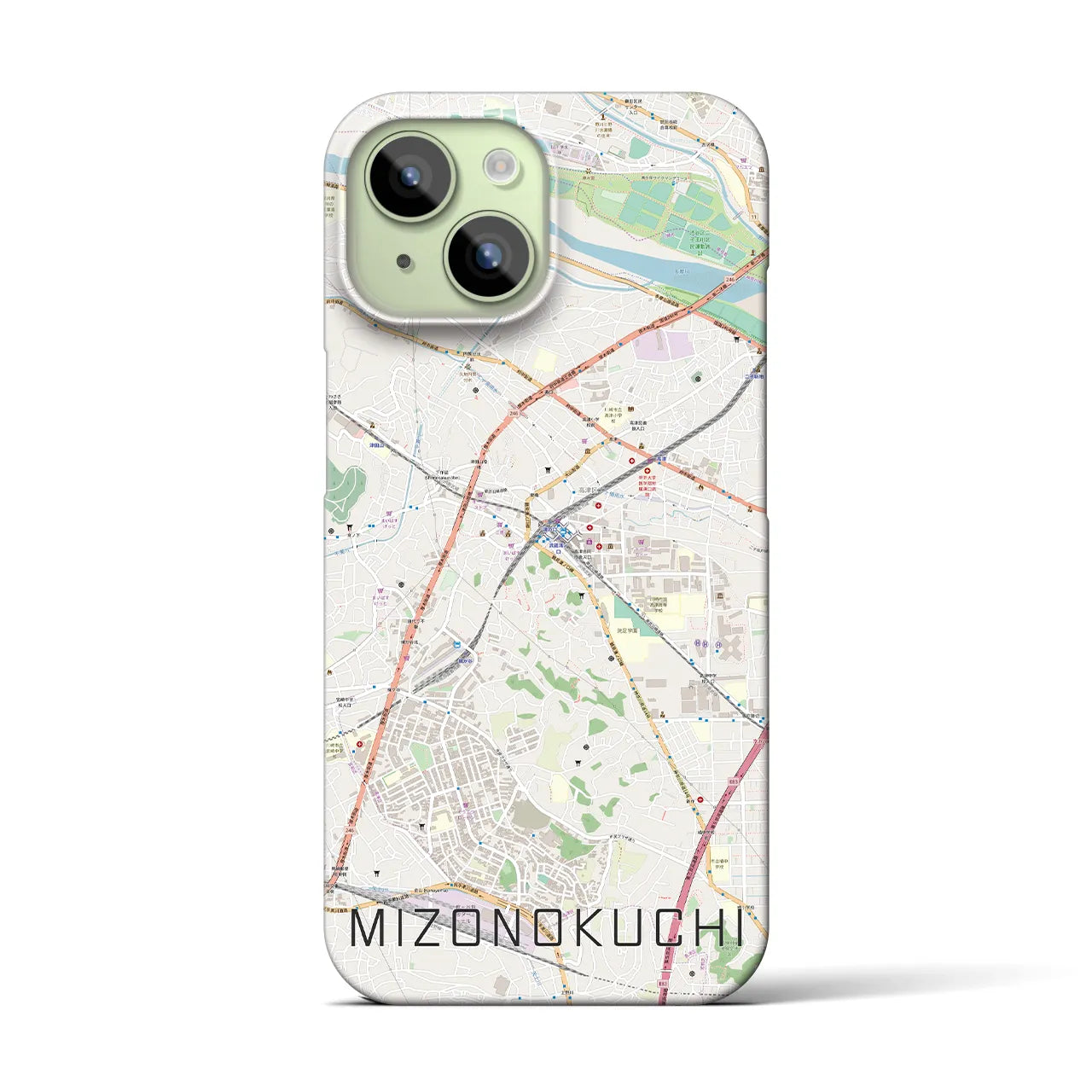 【溝の口】地図柄iPhoneケース（バックカバータイプ・ナチュラル）iPhone 15 用