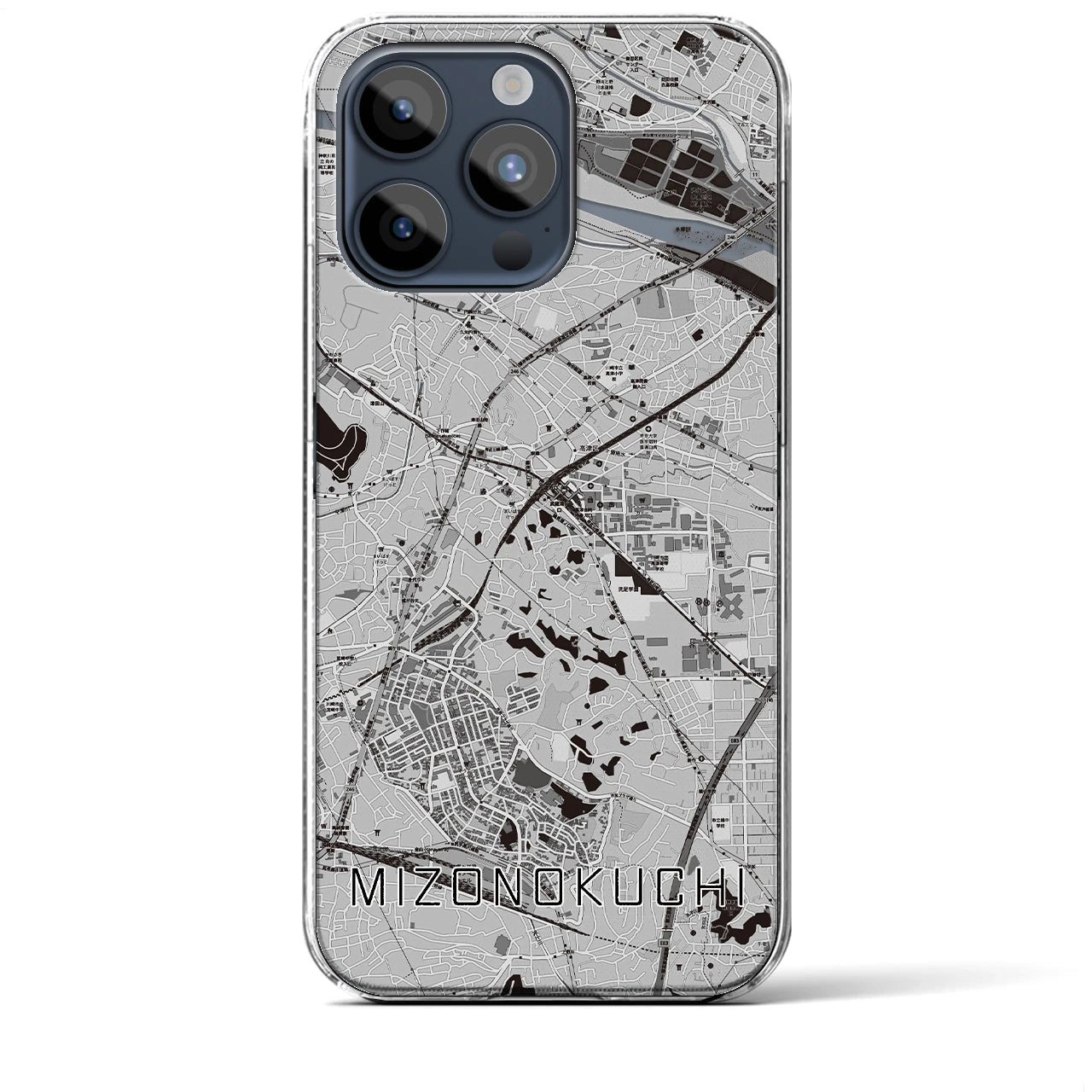 【溝の口】地図柄iPhoneケース（クリアタイプ・モノトーン）iPhone 15 Pro Max 用