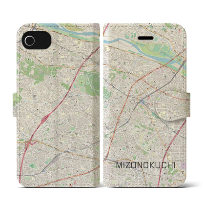 【溝の口（神奈川県）】地図柄iPhoneケース（手帳タイプ）ナチュラル・iPhone SE（第3 / 第2世代） / 8 / 7 / 6s / 6 用