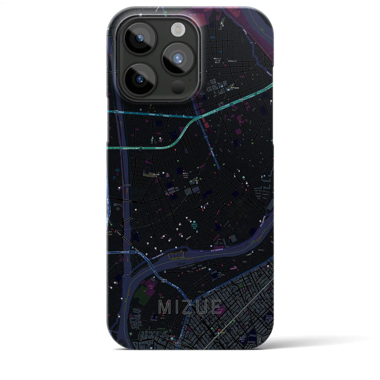 【瑞江】地図柄iPhoneケース（バックカバータイプ・ブラック）iPhone 15 Pro Max 用