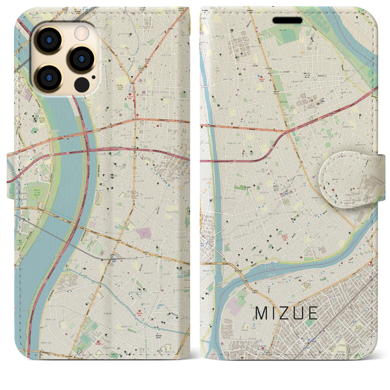 【瑞江】地図柄iPhoneケース（手帳両面タイプ・ナチュラル）iPhone 12 Pro Max 用
