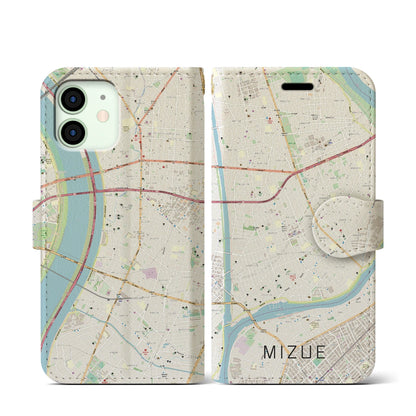 【瑞江（東京都）】地図柄iPhoneケース（手帳タイプ）ナチュラル・iPhone 12 mini 用