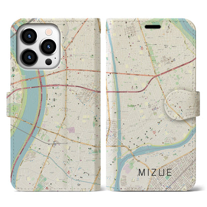 【瑞江（東京都）】地図柄iPhoneケース（手帳タイプ）ナチュラル・iPhone 13 Pro 用