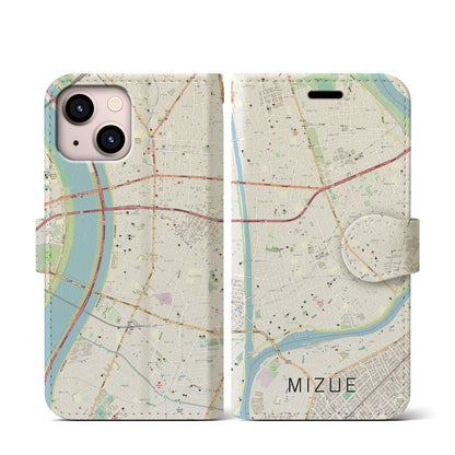 【瑞江（東京都）】地図柄iPhoneケース（手帳タイプ）ナチュラル・iPhone 13 mini 用