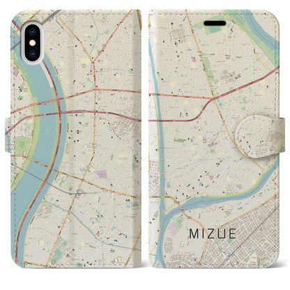 【瑞江（東京都）】地図柄iPhoneケース（手帳タイプ）ナチュラル・iPhone XS Max 用