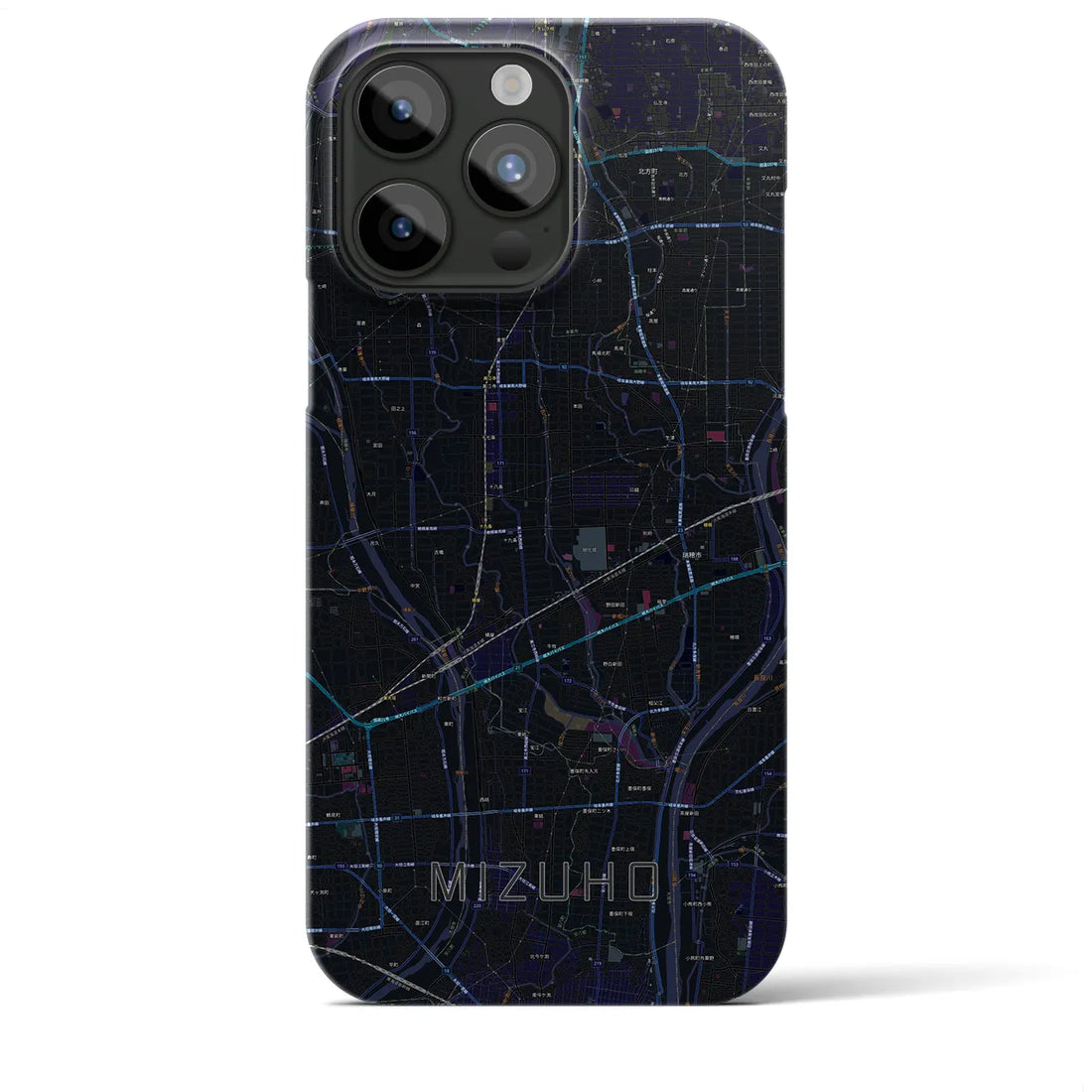 【瑞穂】地図柄iPhoneケース（バックカバータイプ・ブラック）iPhone 15 Pro Max 用