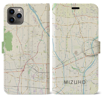 【瑞穂（岐阜県）】地図柄iPhoneケース（手帳タイプ）ナチュラル・iPhone 11 Pro Max 用