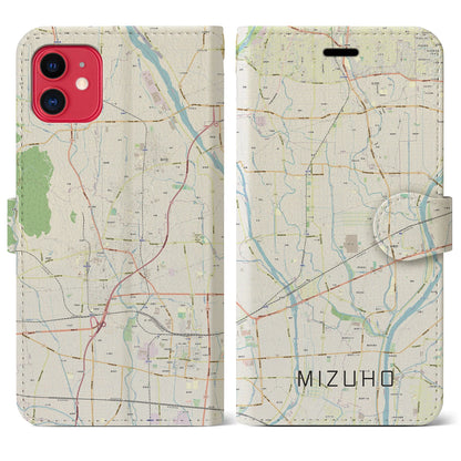 【瑞穂（岐阜県）】地図柄iPhoneケース（手帳タイプ）ナチュラル・iPhone 11 用