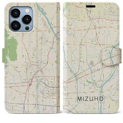 【瑞穂（岐阜県）】地図柄iPhoneケース（手帳タイプ）ナチュラル・iPhone 13 Pro Max 用