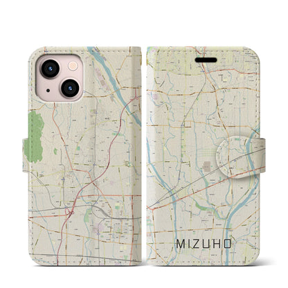 【瑞穂（岐阜県）】地図柄iPhoneケース（手帳タイプ）ナチュラル・iPhone 13 mini 用
