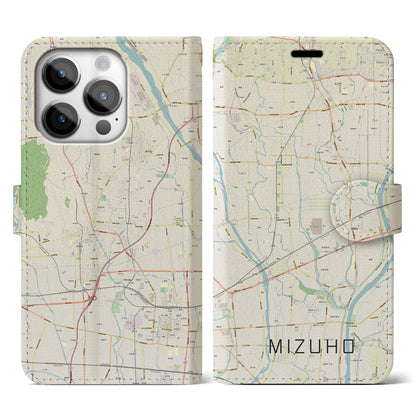 【瑞穂（岐阜県）】地図柄iPhoneケース（手帳タイプ）ナチュラル・iPhone 14 Pro 用