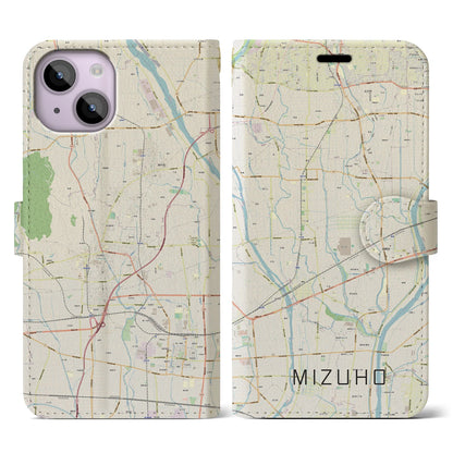 【瑞穂（岐阜県）】地図柄iPhoneケース（手帳タイプ）ナチュラル・iPhone 14 用