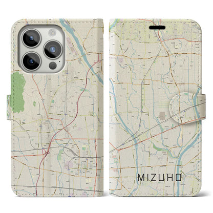 【瑞穂（岐阜県）】地図柄iPhoneケース（手帳タイプ）ナチュラル・iPhone 15 Pro 用