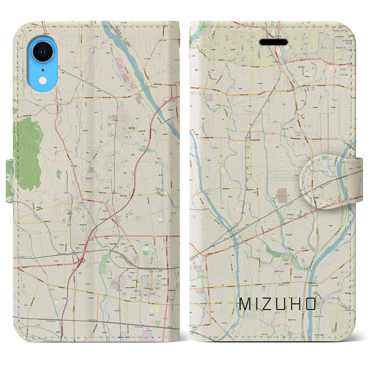 【瑞穂（岐阜県）】地図柄iPhoneケース（手帳タイプ）ナチュラル・iPhone XR 用