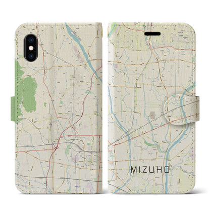 【瑞穂（岐阜県）】地図柄iPhoneケース（手帳タイプ）ナチュラル・iPhone XS / X 用